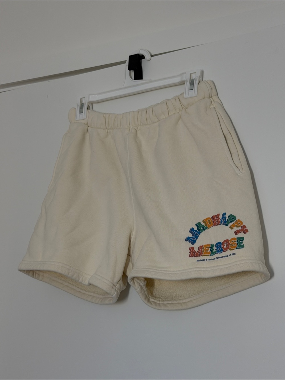 Madhappy Cream Fleece Athletic Shorts with Rainbow Logo